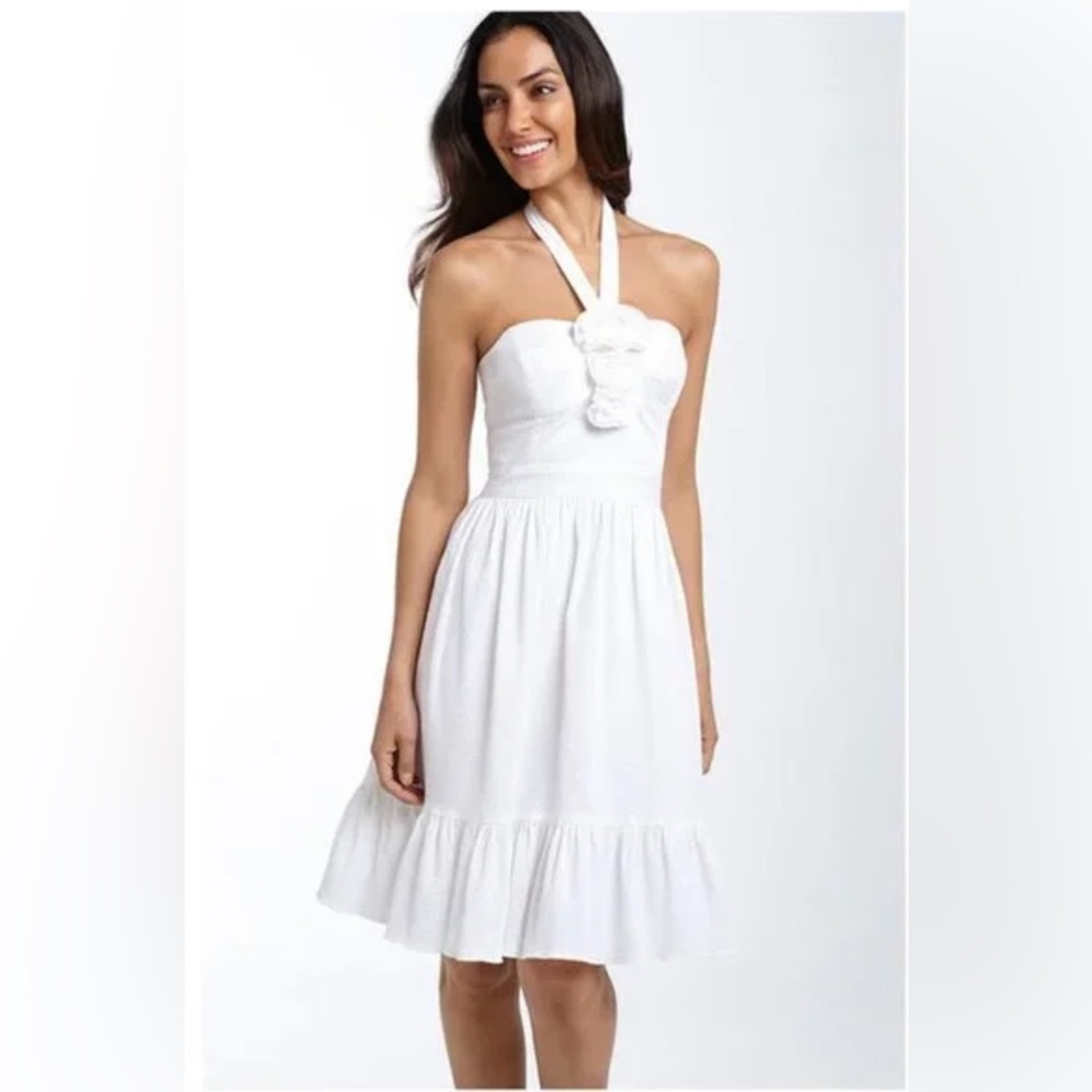 NWT Maggy London dress size 10 stunning bright white halter style dress 🩷🩷